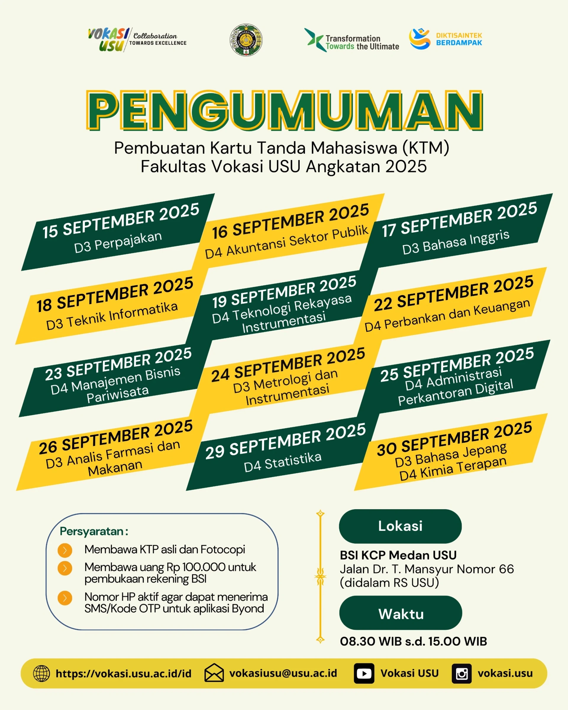 Pembuatan Kartu Tanda Mahasiswa (KTM) Fakultas Vokasi USU Angkatan 2025
